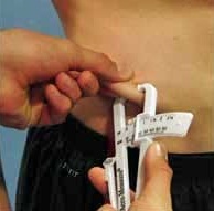 Body fat content calculator - method of measuring skin folds in 3 places - hip